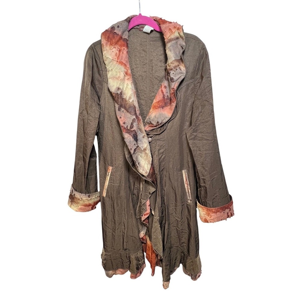 Design Today's Womens Duster Coat Crinkle Artistic XL Brown Art to Wear Jacket